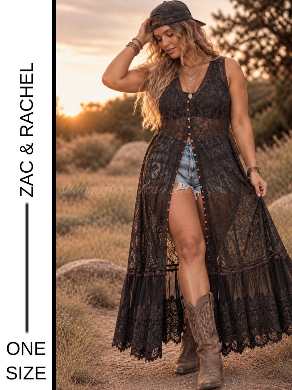 MSRP: $98 ✨ Zac & Rachel Woman Black Lace Maxi Duster Dress Overlay – One Size ✨